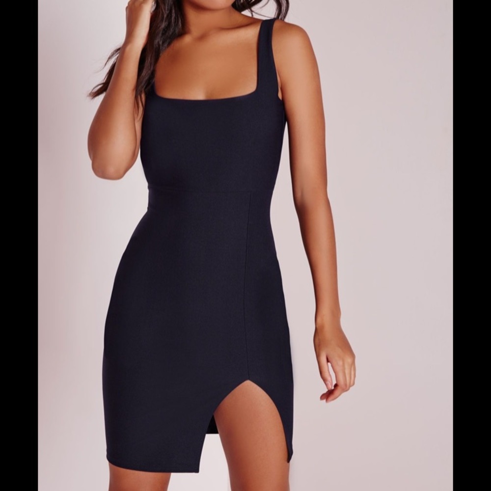 NEW Missguided Ponte Square Neck Side Split Dress